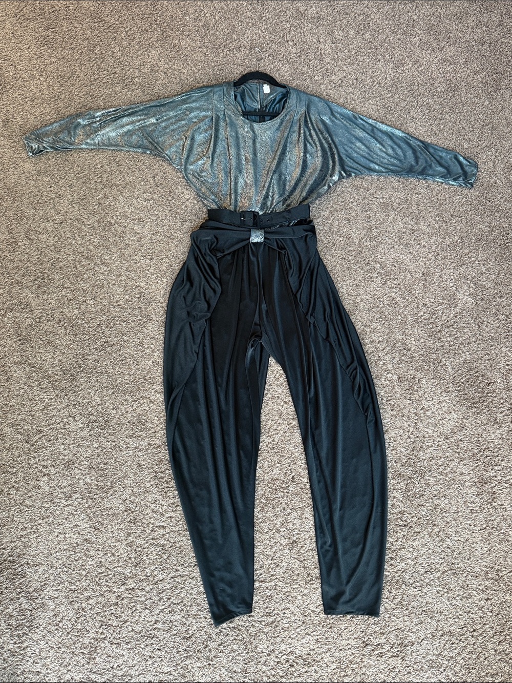 Vintage 80’s disco Metallic Slate Dolman sleeve/draped harem pant jumpsuit